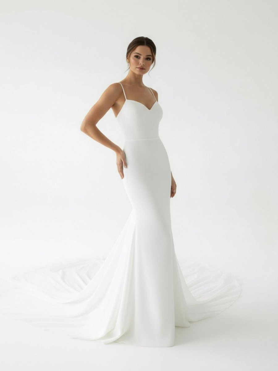 KissDress-Ivory Sweetheart Backless Mermaid Long Wedding Dress with Attached Train