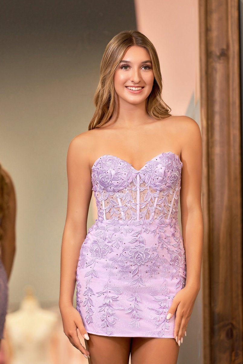 Jasmine | Pink Tight Short Homecoming Dress with Appliques - KissProm