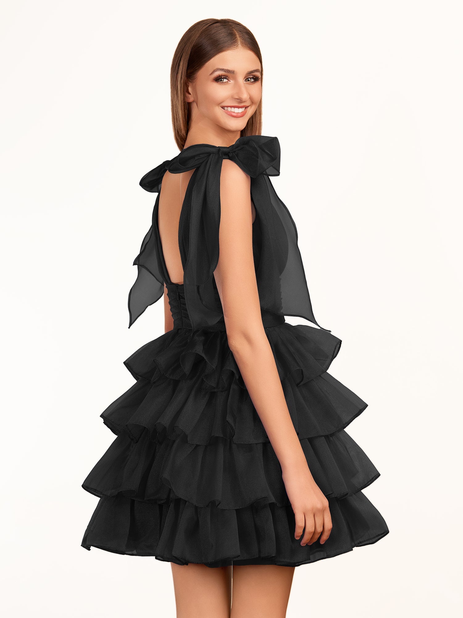 KissDress Trendy A-Line Royal Blue Tiered Homecoming Dress with Bow | Crafted from durable polyester, the V-neckline frames your face beautifully. Shine bright on your special night in this comfortable and luxurious dress.