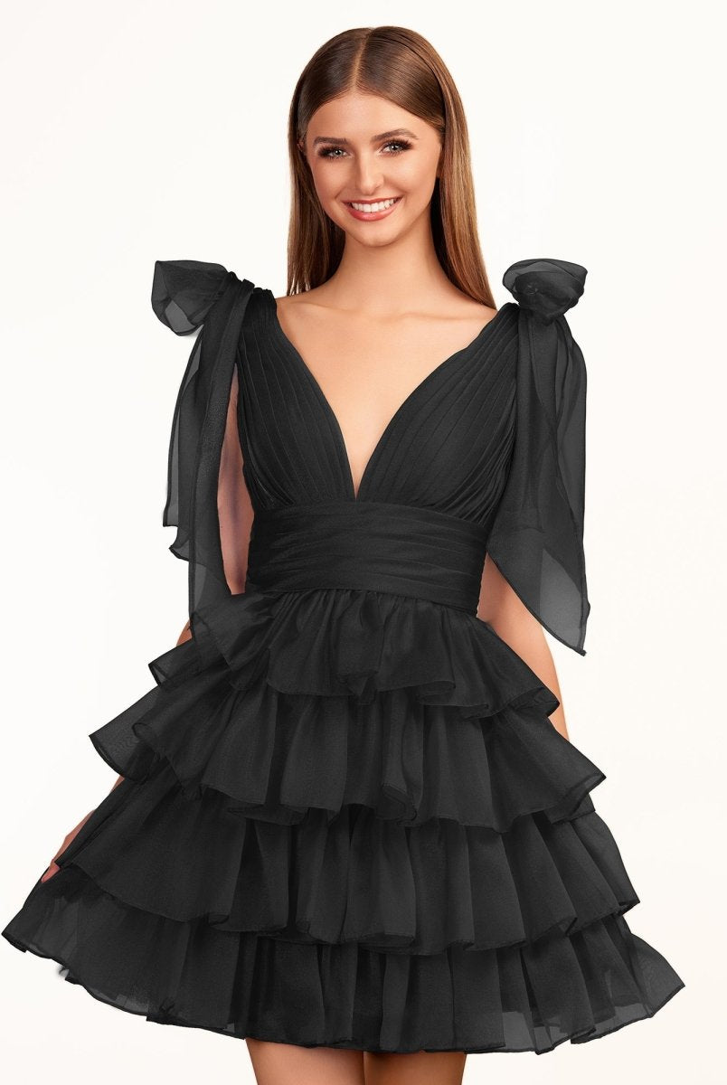 Joleen | Trendy A - Line Royal Blue Tiered Homecoming Dress with Bow - KissProm