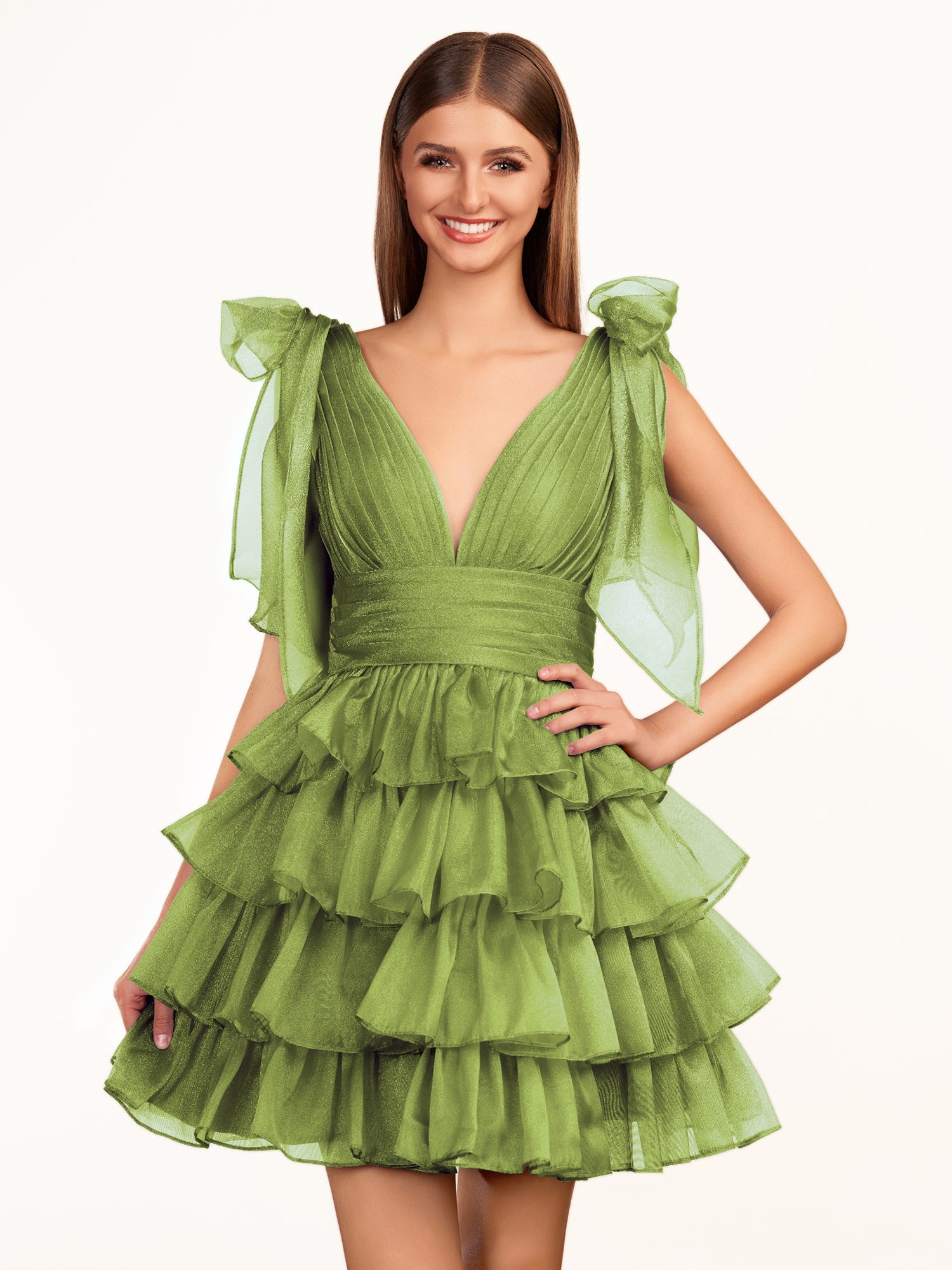 KissDress Trendy A-Line Royal Blue Tiered Homecoming Dress with Bow | Crafted from durable polyester, the V-neckline frames your face beautifully. Shine bright on your special night in this comfortable and luxurious dress.