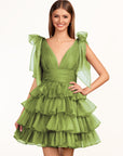 KissDress Trendy A-Line Royal Blue Tiered Homecoming Dress with Bow | Crafted from durable polyester, the V-neckline frames your face beautifully. Shine bright on your special night in this comfortable and luxurious dress.