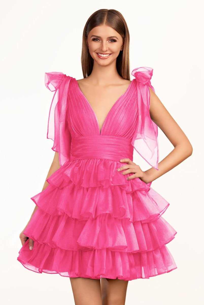 Joleen | Trendy A - Line Royal Blue Tiered Homecoming Dress with Bow - KissProm