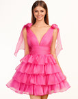 KissDress Trendy A-Line Royal Blue Tiered Homecoming Dress with Bow | Crafted from durable polyester, the V-neckline frames your face beautifully. Shine bright on your special night in this comfortable and luxurious dress.