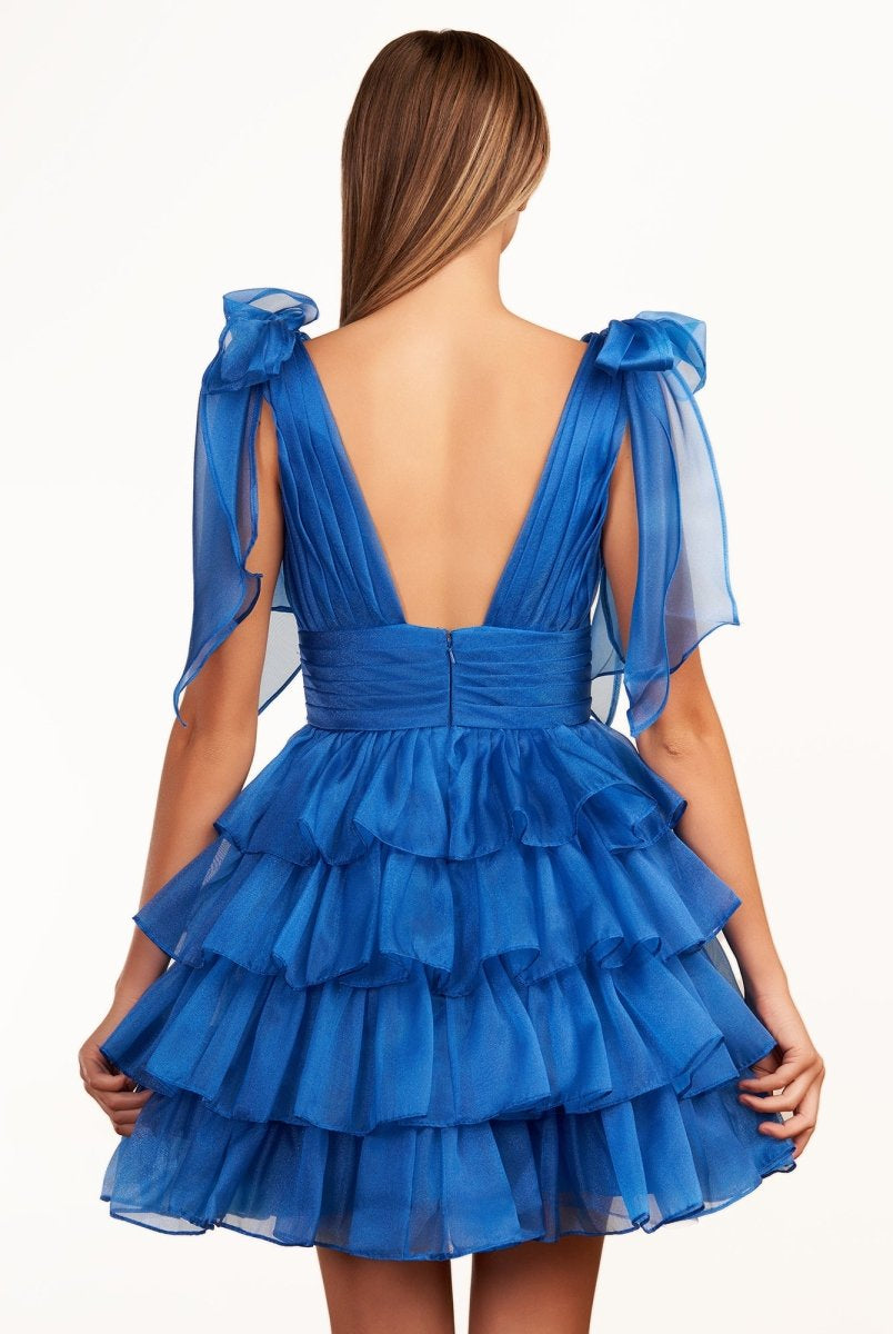 Joleen | Trendy A - Line Royal Blue Tiered Homecoming Dress with Bow - KissProm