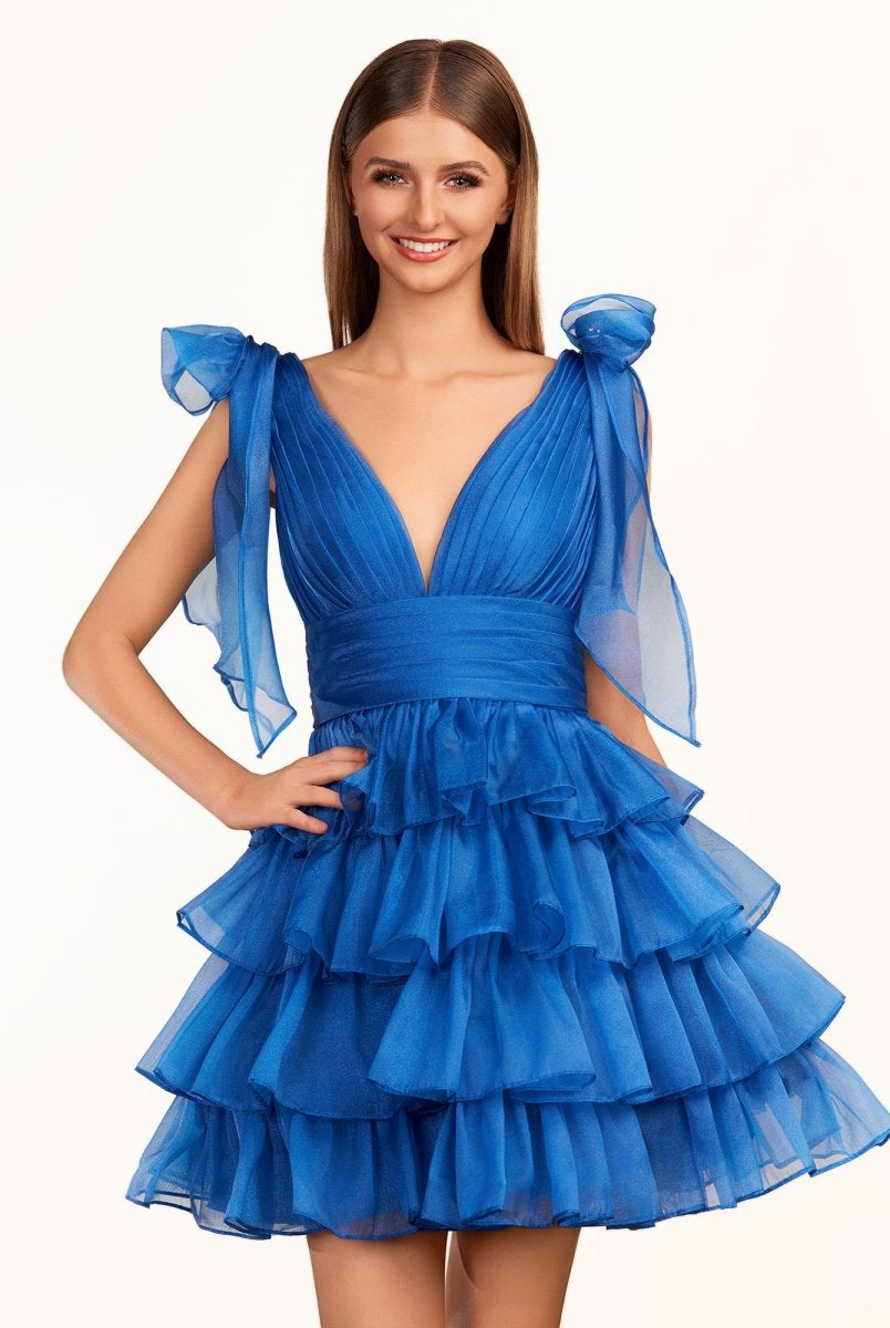 Joleen | Trendy A - Line Royal Blue Tiered Homecoming Dress with Bow - KissProm