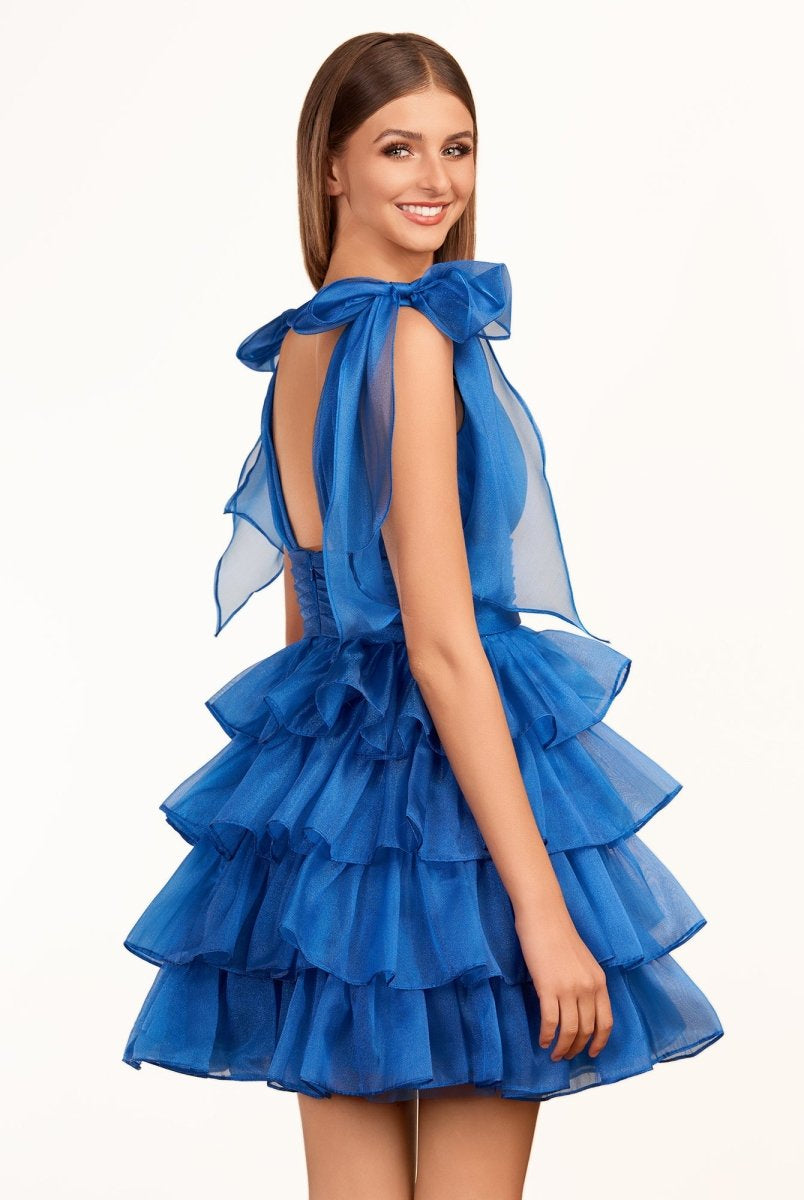Joleen | Trendy A - Line Royal Blue Tiered Homecoming Dress with Bow - KissProm