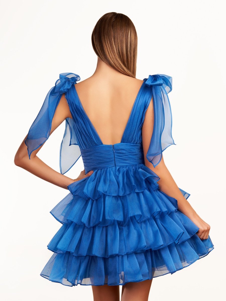 Joleen | Trendy A - Line Royal Blue Tiered Homecoming Dress with Bow - KissProm