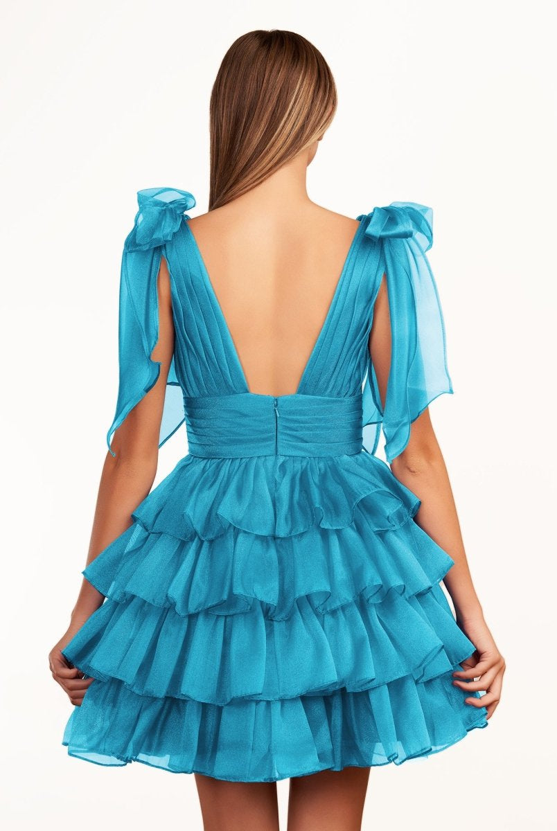 Joleen | Trendy A - Line Royal Blue Tiered Homecoming Dress with Bow - KissProm
