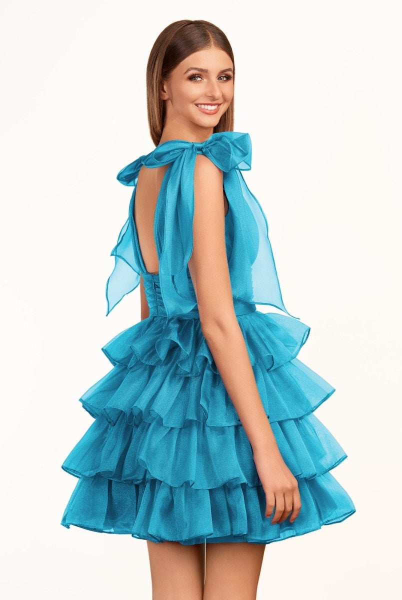 Joleen | Trendy A - Line Royal Blue Tiered Homecoming Dress with Bow - KissProm