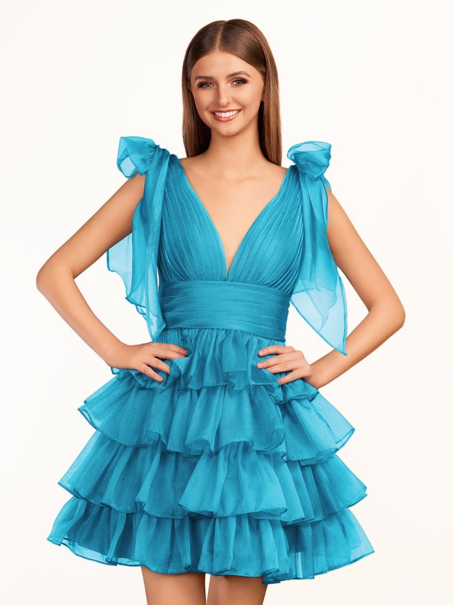 Joleen | Trendy A - Line Royal Blue Tiered Homecoming Dress with Bow - KissProm