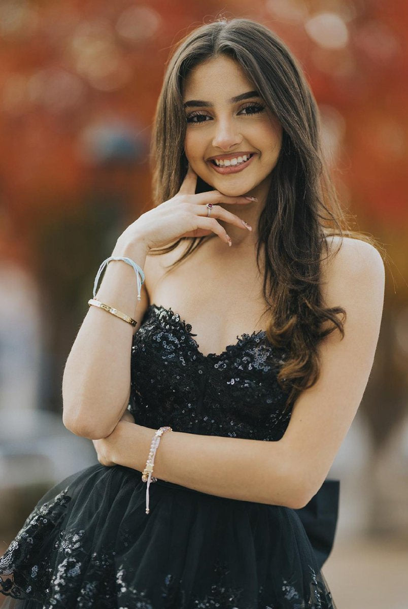 Jonjay | A - Line Sweetheart Sequin Ruffles Long Prom Dresses with Bow - KissProm