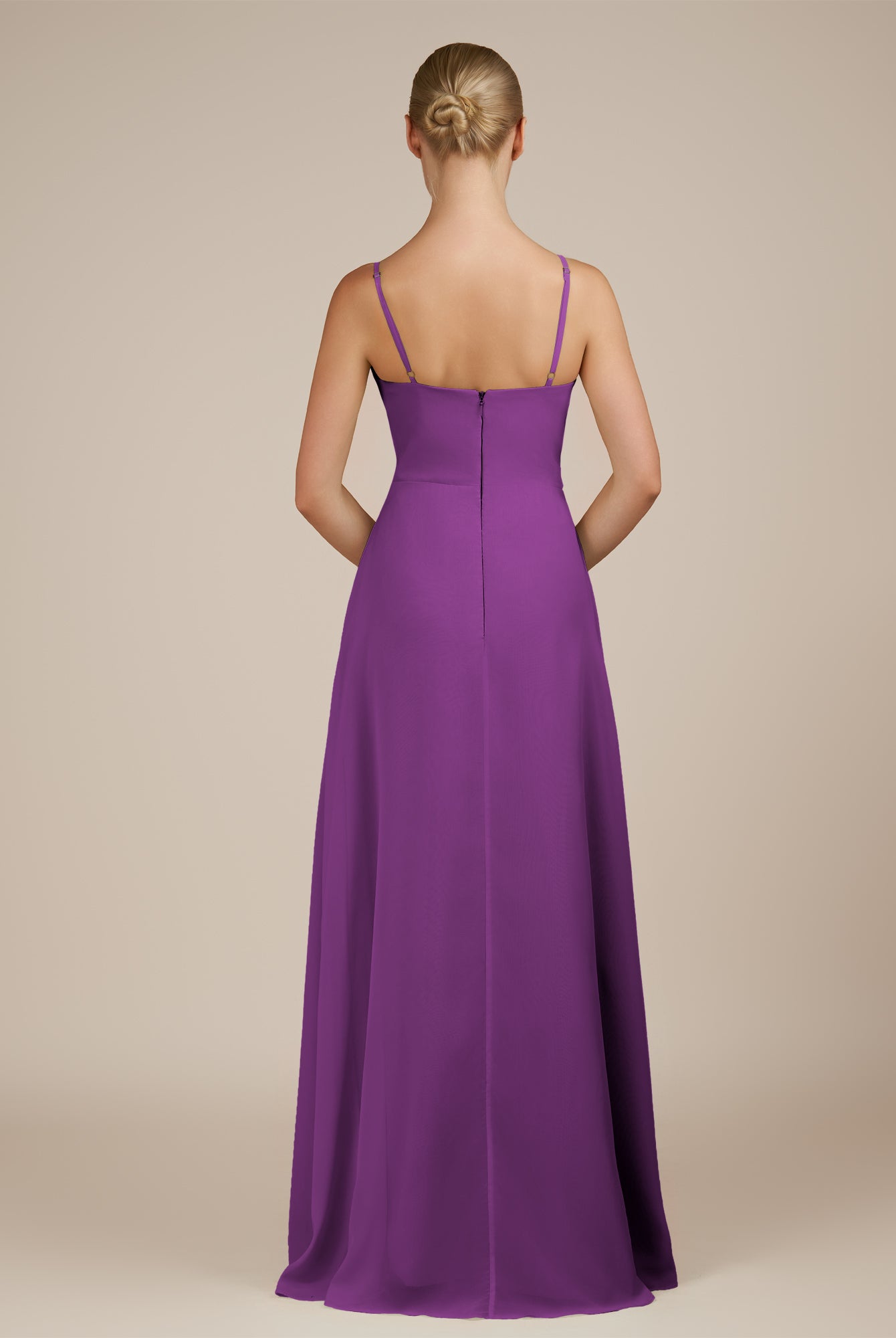 KissDress-Jovienne Amethyst Sheath Scoop Neck Chiffon Long Bridesmaid Dress with Slit