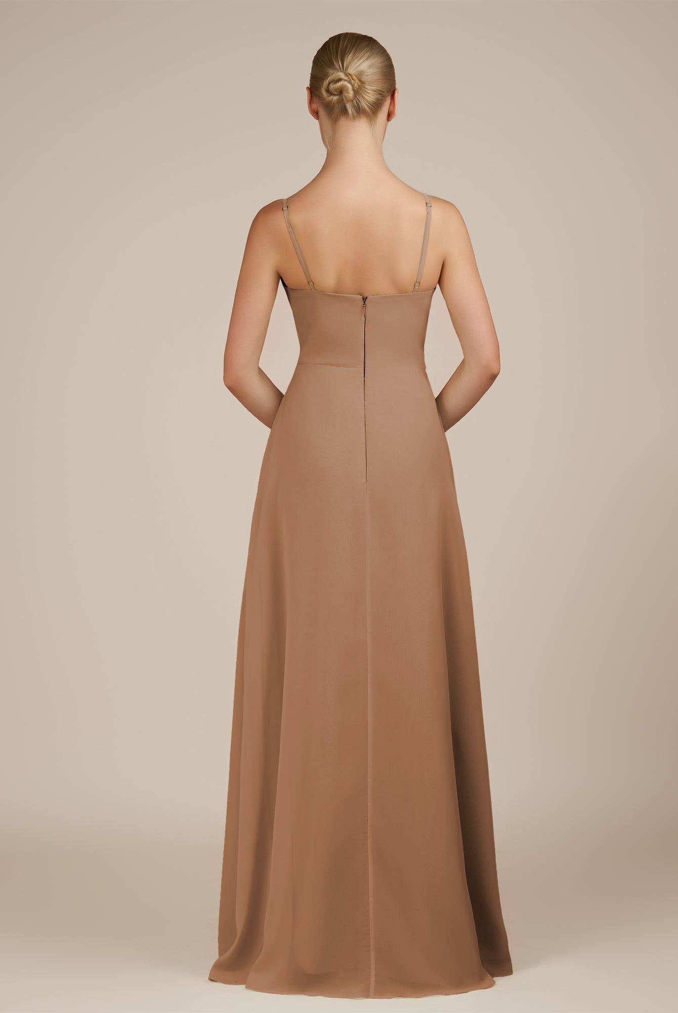 KissDress-Jovienne Bronzer Sheath Scoop Neck Chiffon Long Bridesmaid Dress with Slit