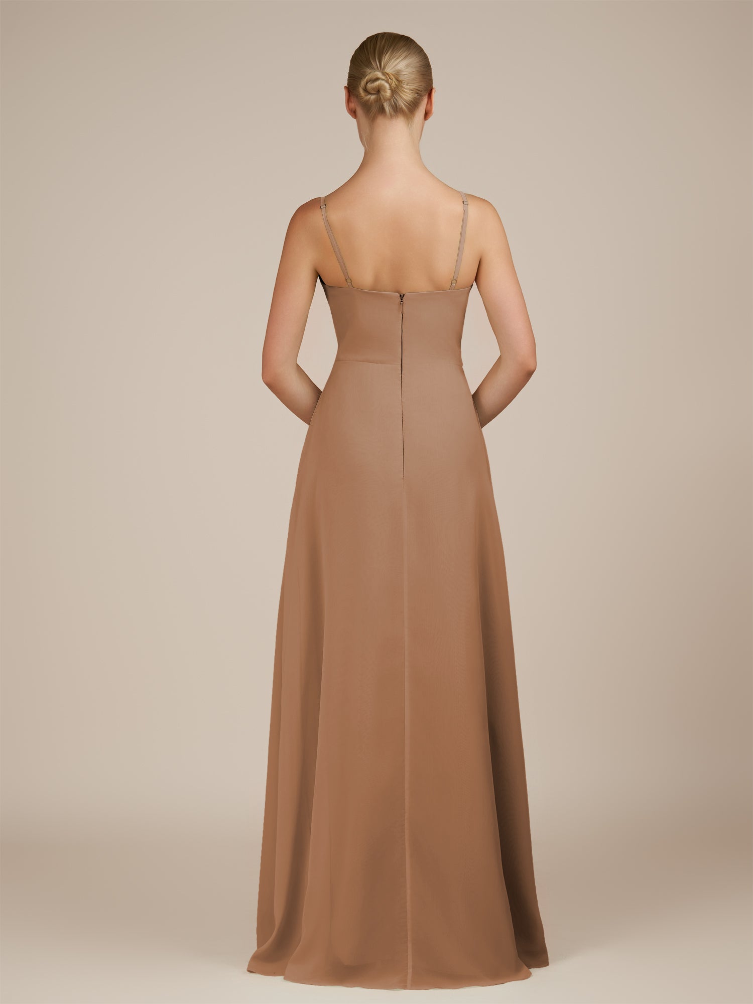 KissDress-Jovienne Bronzer Sheath Scoop Neck Chiffon Long Bridesmaid Dress with Slit