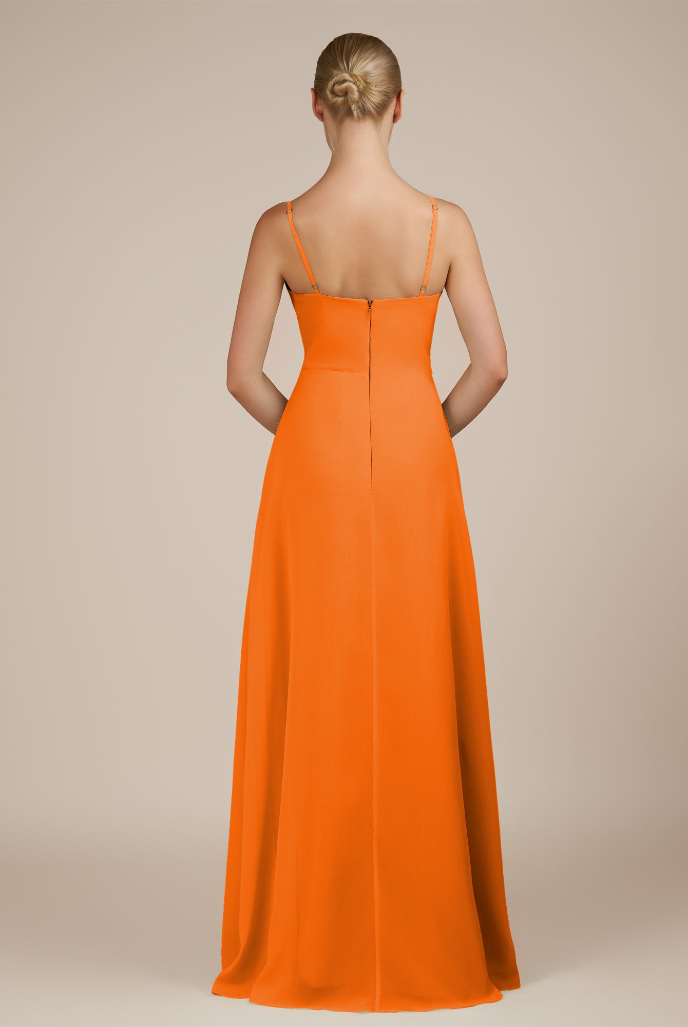 KissDress-Jovienne Cinnamon Sheath Scoop Neck Chiffon Long Bridesmaid Dress with Slit