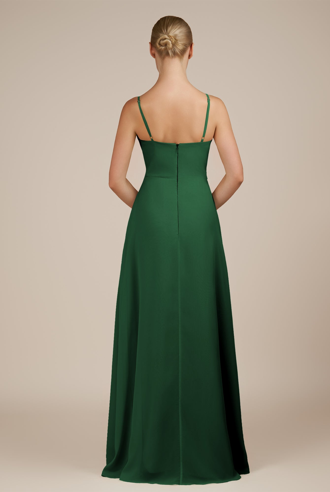 KissDress-Jovienne Dark Green Sheath Scoop Neck Chiffon Long Bridesmaid Dress with Slit