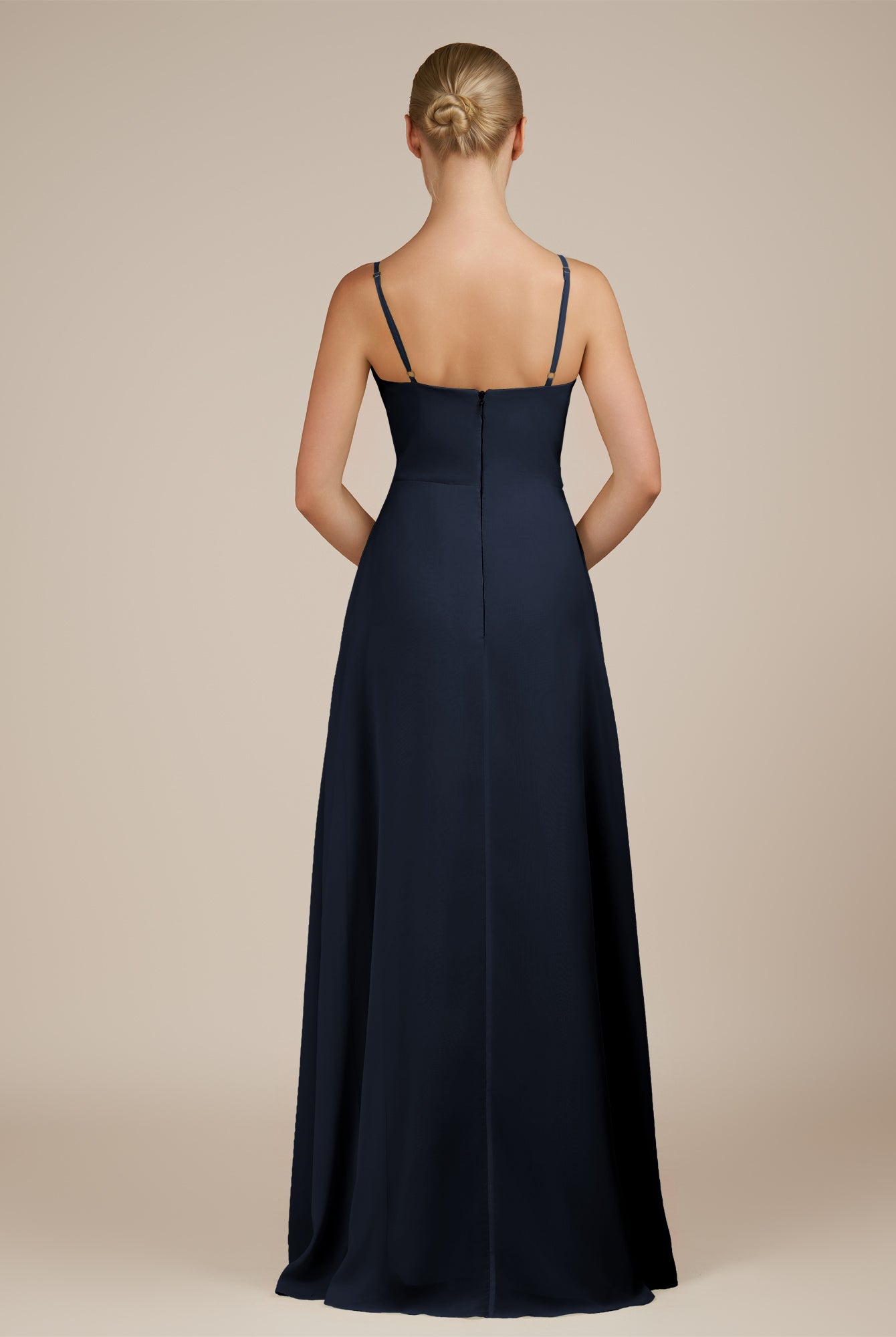 KissDress-Jovienne Dark Navy Sheath Scoop Neck Chiffon Long Bridesmaid Dress with Slit