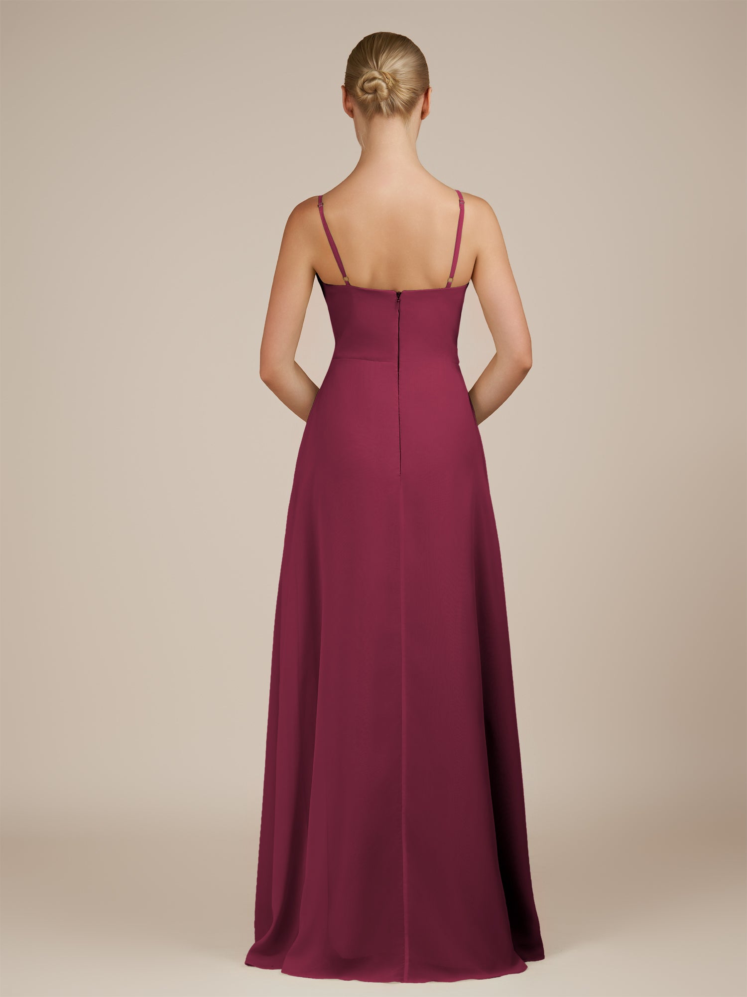 KissDress-Jovienne Desert Rose Sheath Scoop Neck Chiffon Long Bridesmaid Dress with Slit