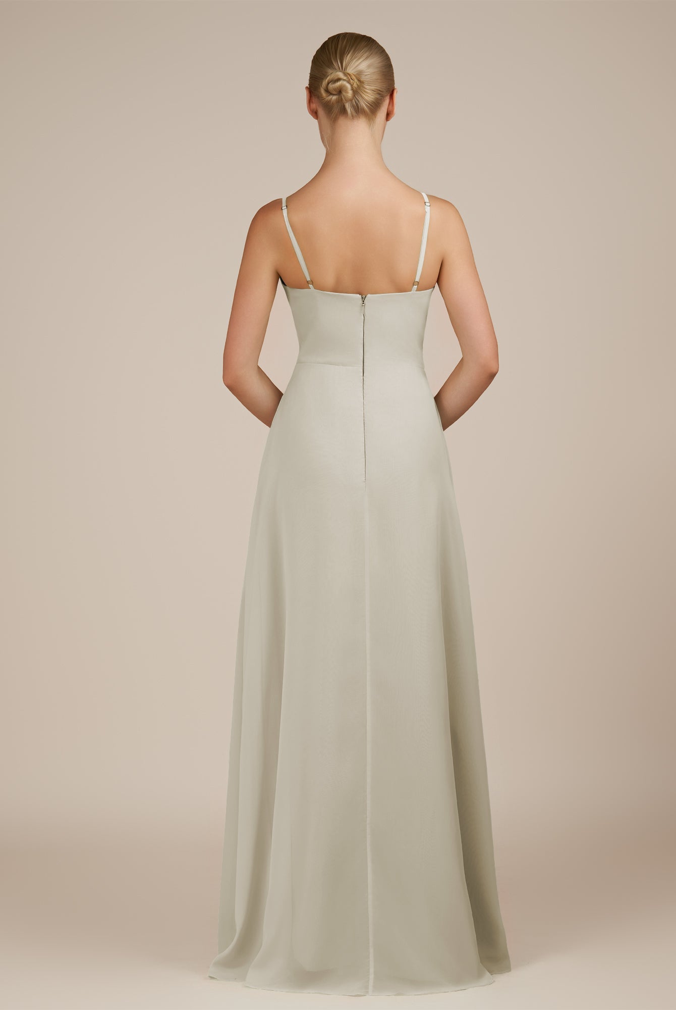 KissDress-Jovienne Dove Gray Sheath Scoop Neck Chiffon Long Bridesmaid Dress with Slit