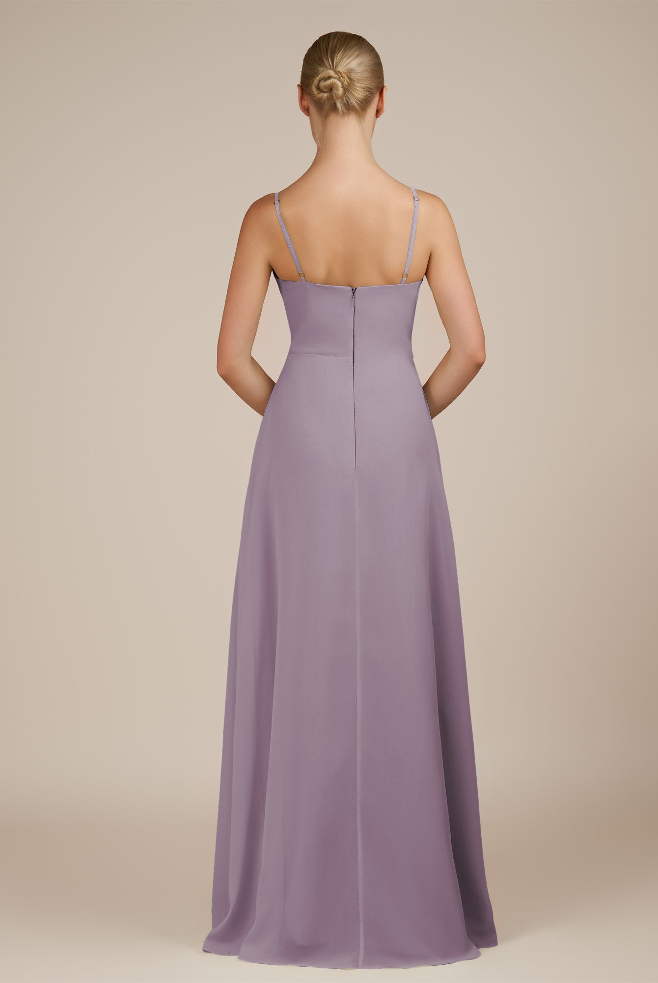 KissDress-Jovienne Dusk Sheath Scoop Neck Chiffon Long Bridesmaid Dress with Slit