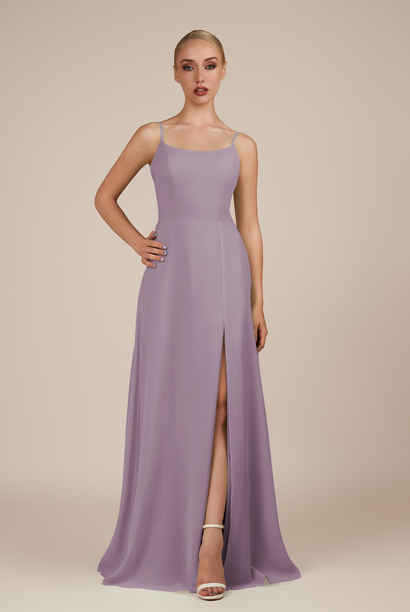 KissDress-Jovienne Dusk Sheath Scoop Neck Chiffon Long Bridesmaid Dress with Slit