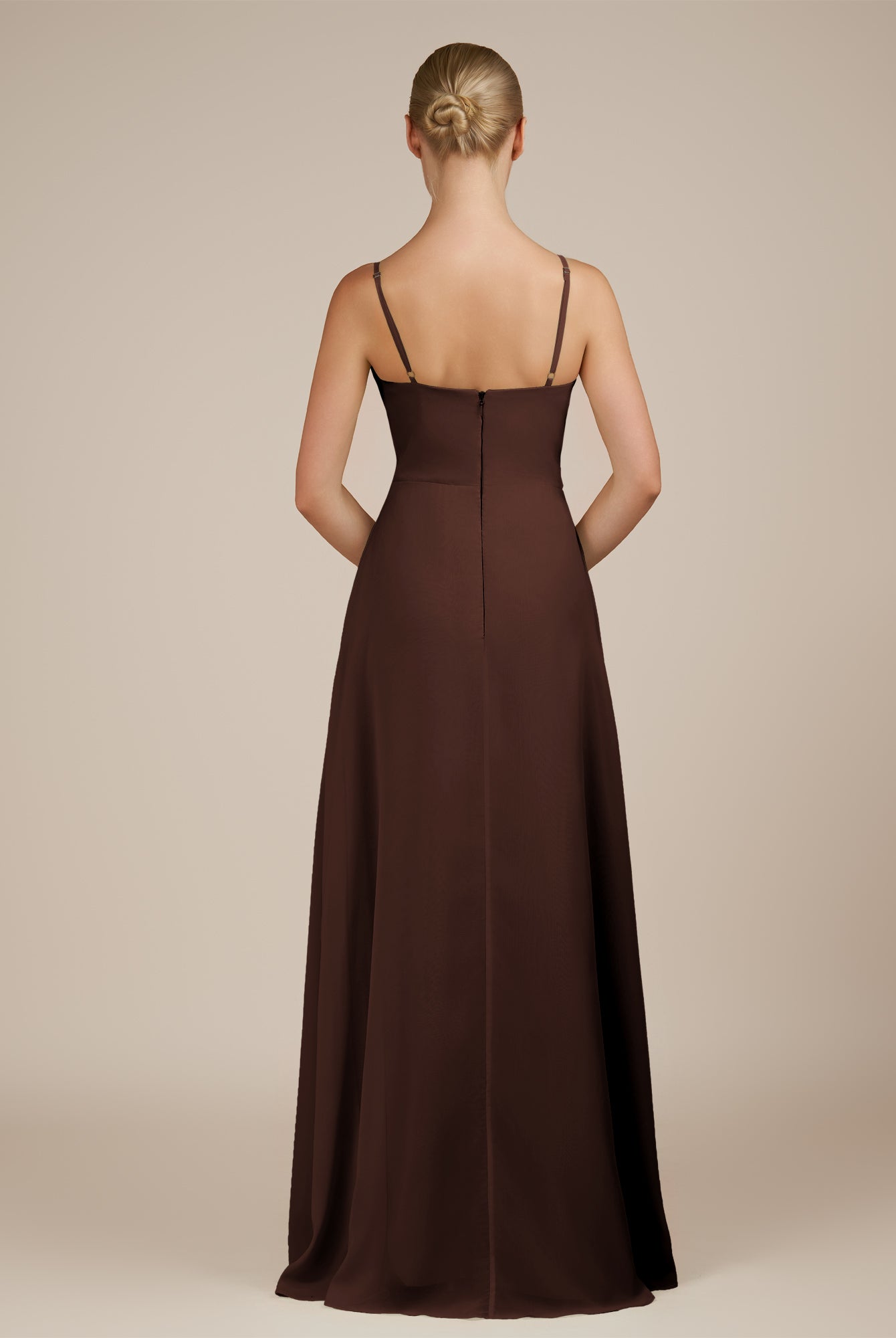 KissDress-Jovienne Espresso Sheath Scoop Neck Chiffon Long Bridesmaid Dress with Slit