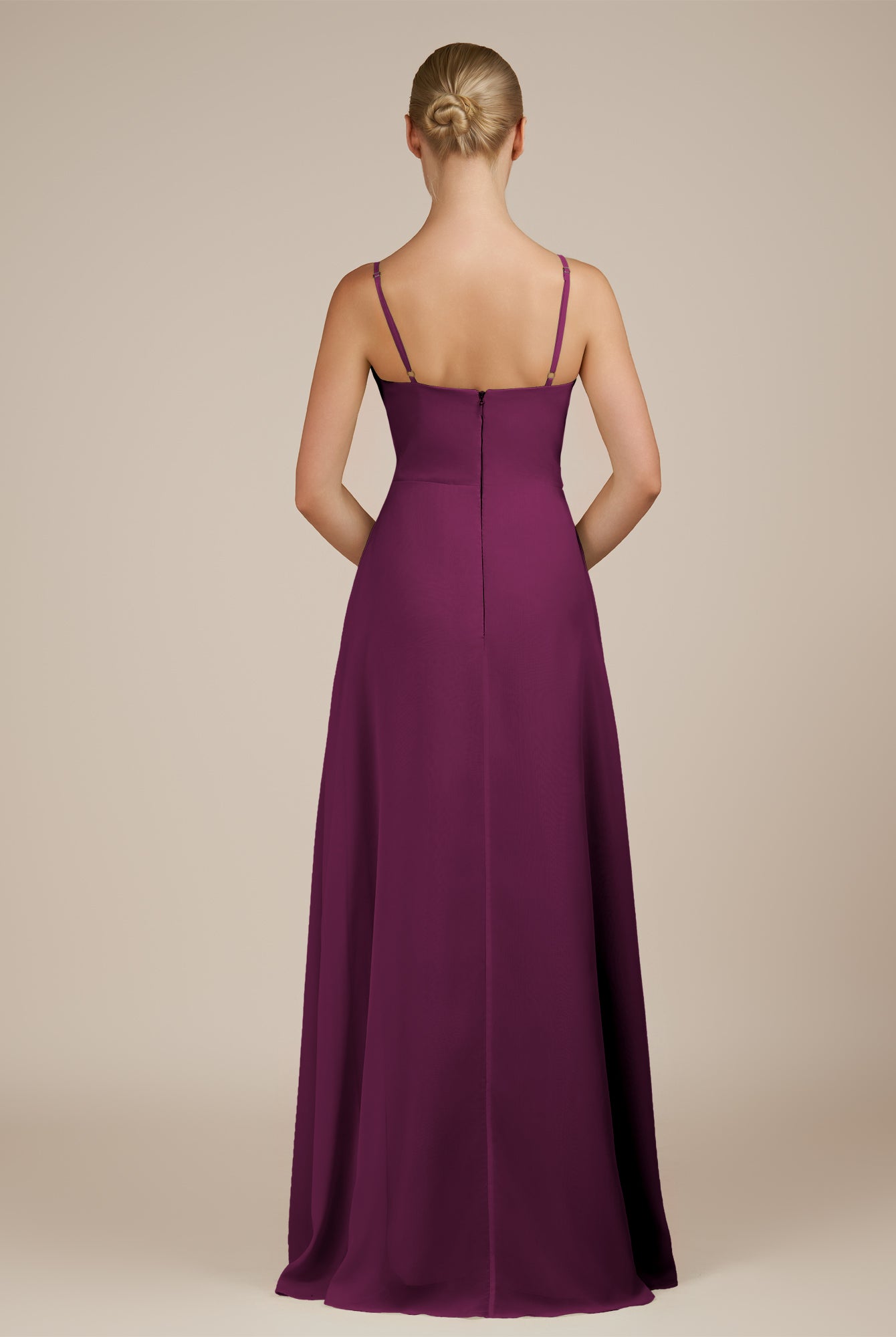 KissDress-Jovienne Fig Sheath Scoop Neck Chiffon Long Bridesmaid Dress with Slit