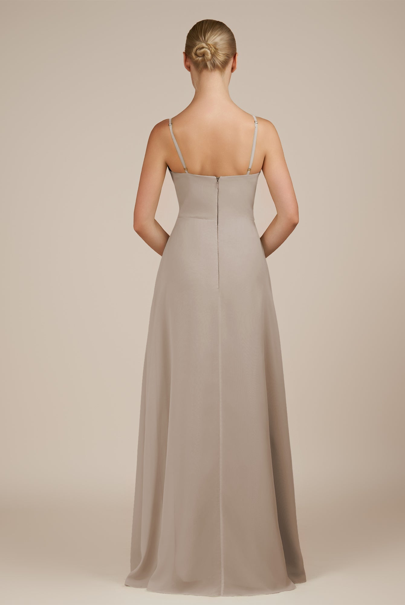 KissDress-Jovienne Frost Sheath Scoop Neck Chiffon Long Bridesmaid Dress with Slit
