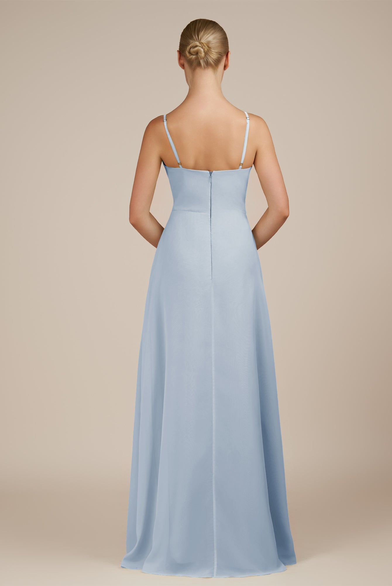 KissDress-Jovienne Ice Sheath Scoop Neck Chiffon Long Bridesmaid Dress with Slit