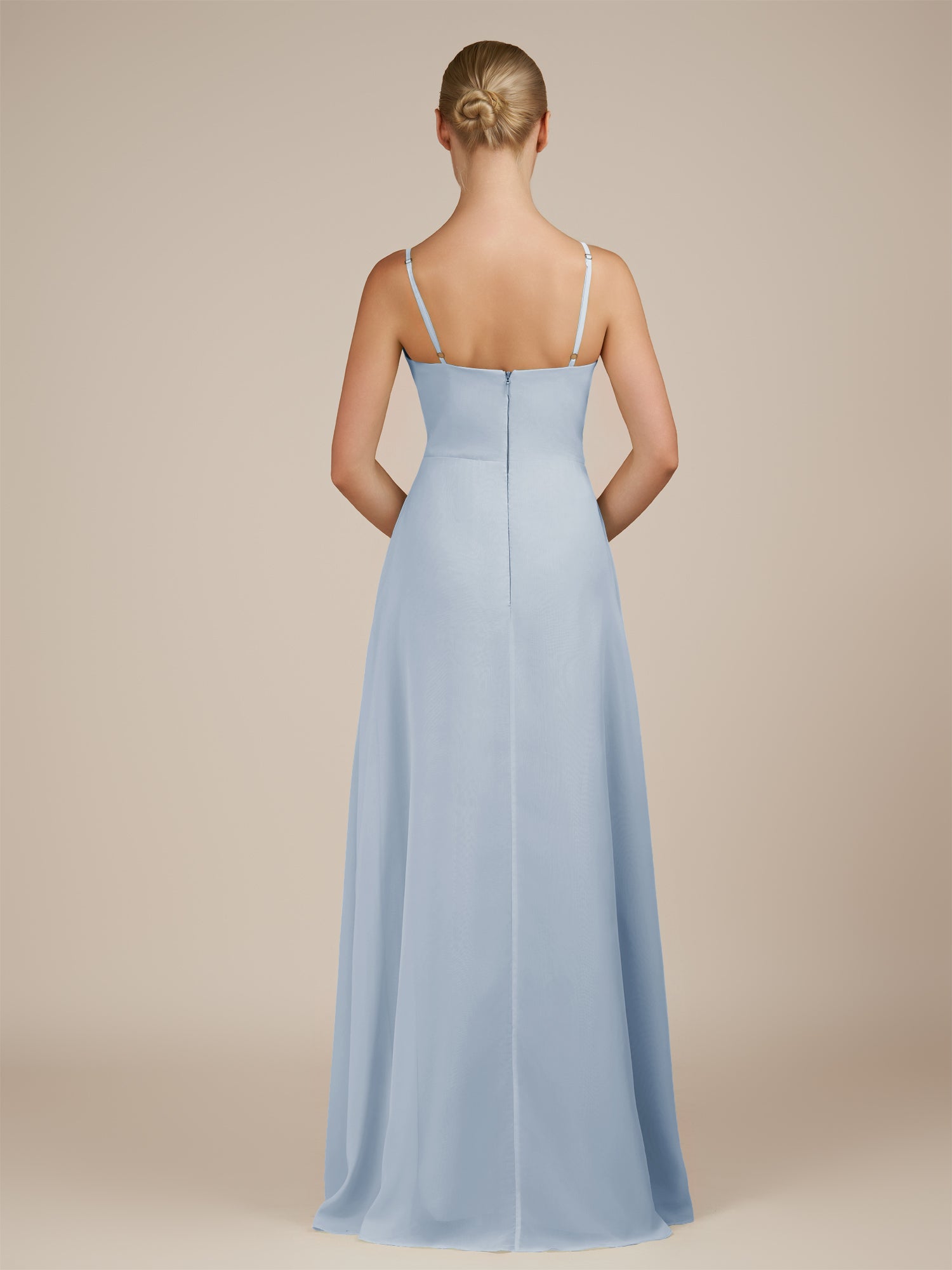 KissDress-Jovienne Ice Sheath Scoop Neck Chiffon Long Bridesmaid Dress with Slit