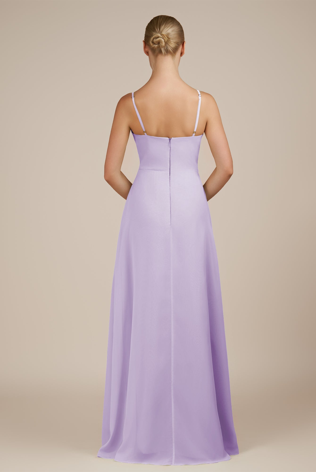 KissDress-Jovienne Lavender Sheath Scoop Neck Chiffon Long Bridesmaid Dress with Slit