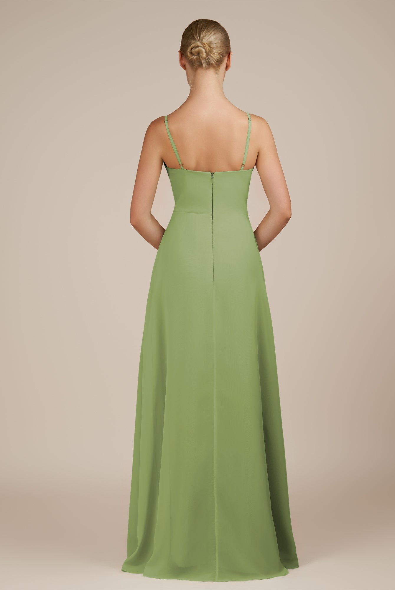 KissDress-Jovienne Matcha Sheath Scoop Neck Chiffon Long Bridesmaid Dress with Slit