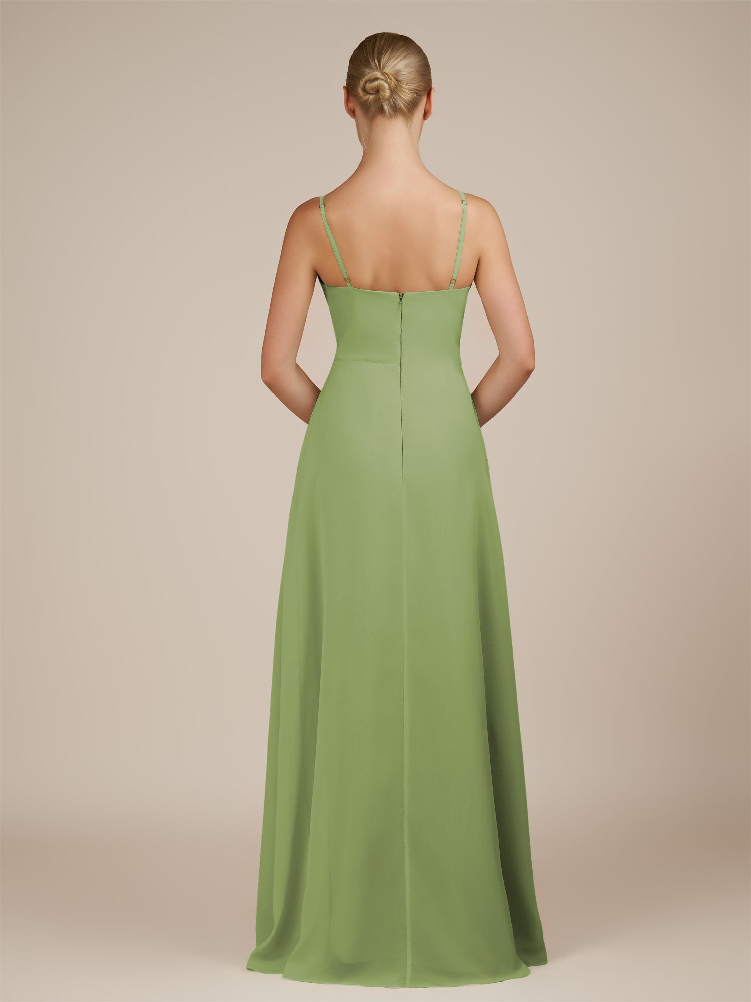 KissDress-Jovienne Matcha Sheath Scoop Neck Chiffon Long Bridesmaid Dress with Slit