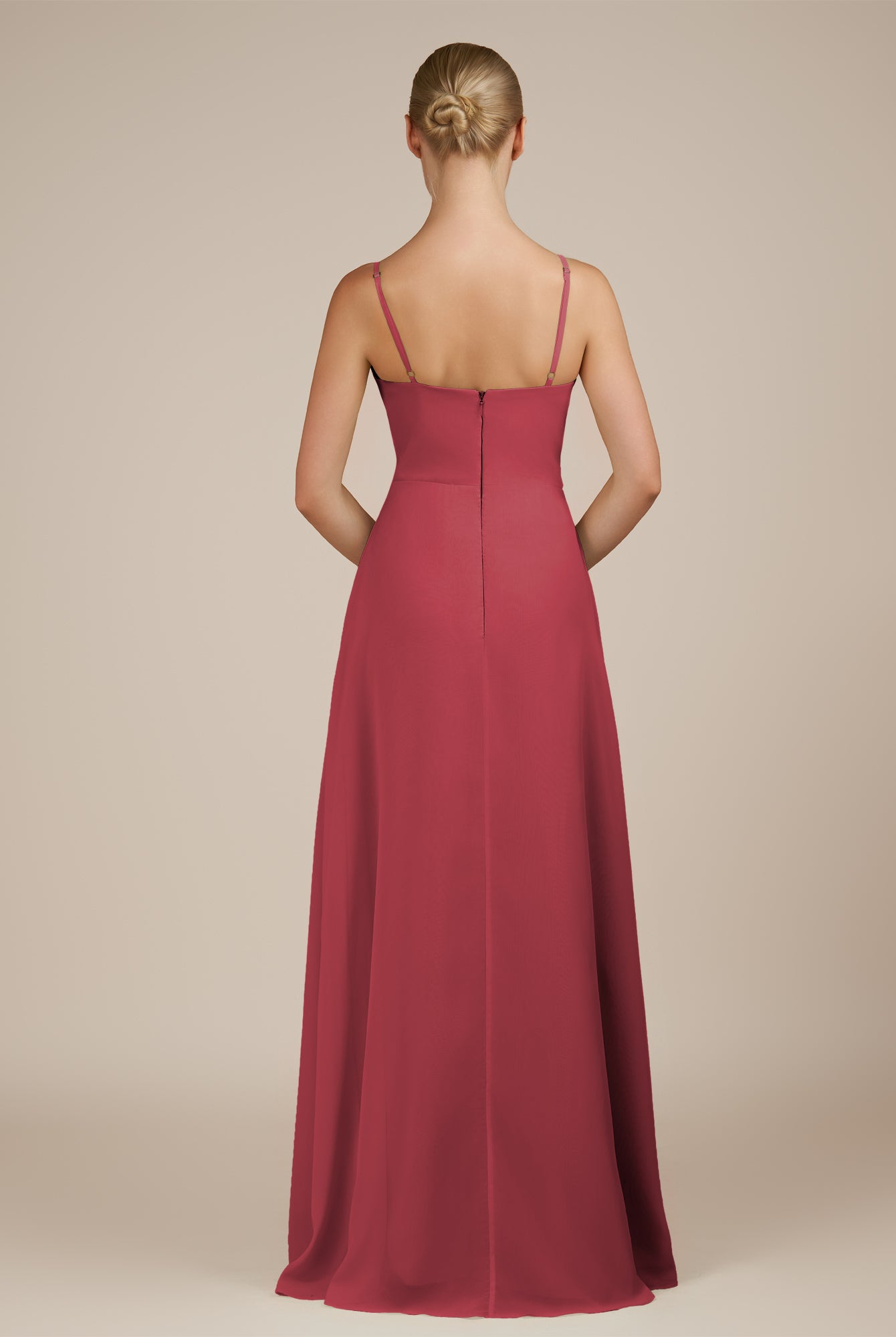 KissDress-Jovienne Merlot Sheath Scoop Neck Chiffon Long Bridesmaid Dress with Slit