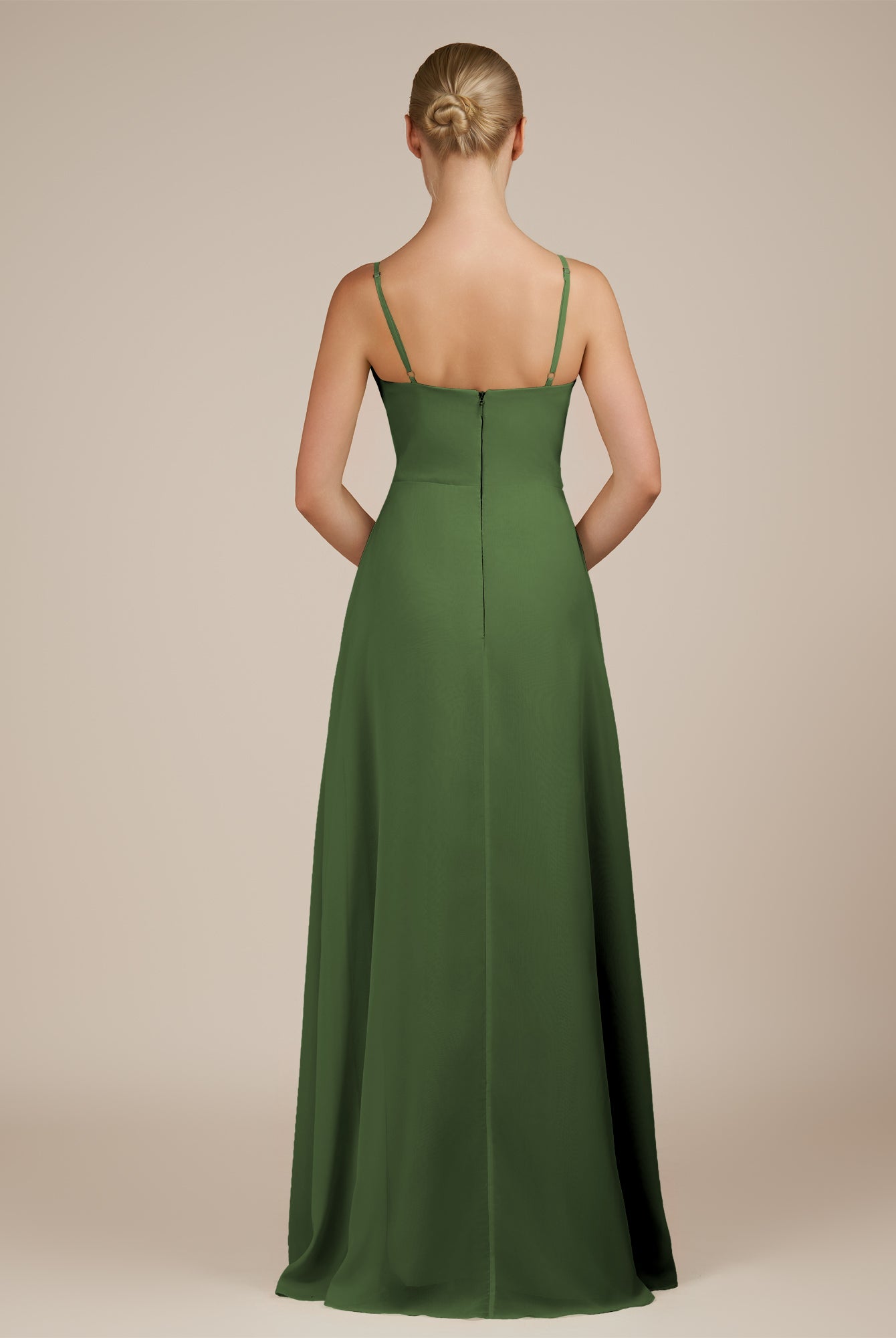 KissDress-Jovienne Moss Sheath Scoop Neck Chiffon Long Bridesmaid Dress with Slit