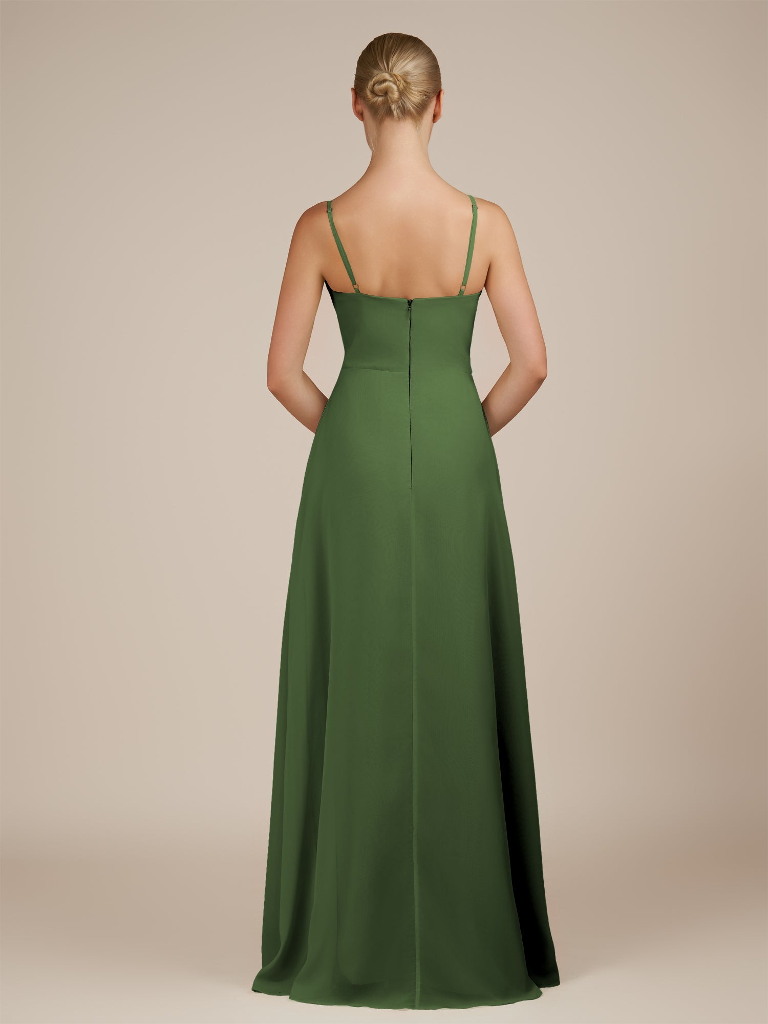 KissDress-Jovienne Moss Sheath Scoop Neck Chiffon Long Bridesmaid Dress with Slit
