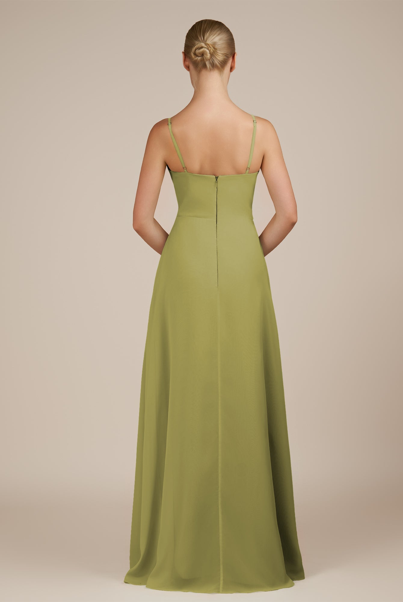 KissDress-Jovienne Moss Green Sheath Scoop Neck Chiffon Long Bridesmaid Dress with Slit