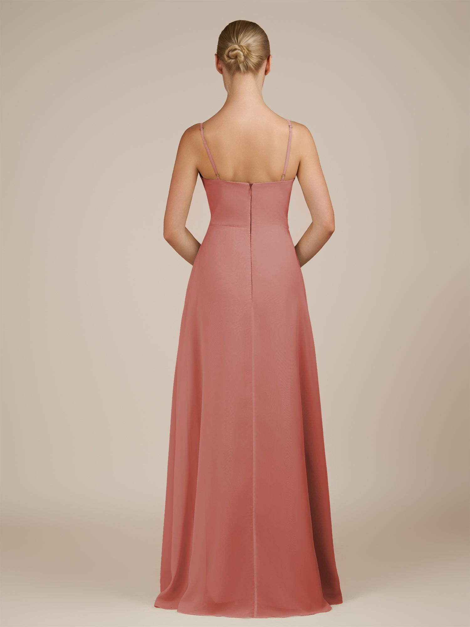 KissDress-Jovienne Mulberry Sheath Scoop Neck Chiffon Long Bridesmaid Dress with Slit