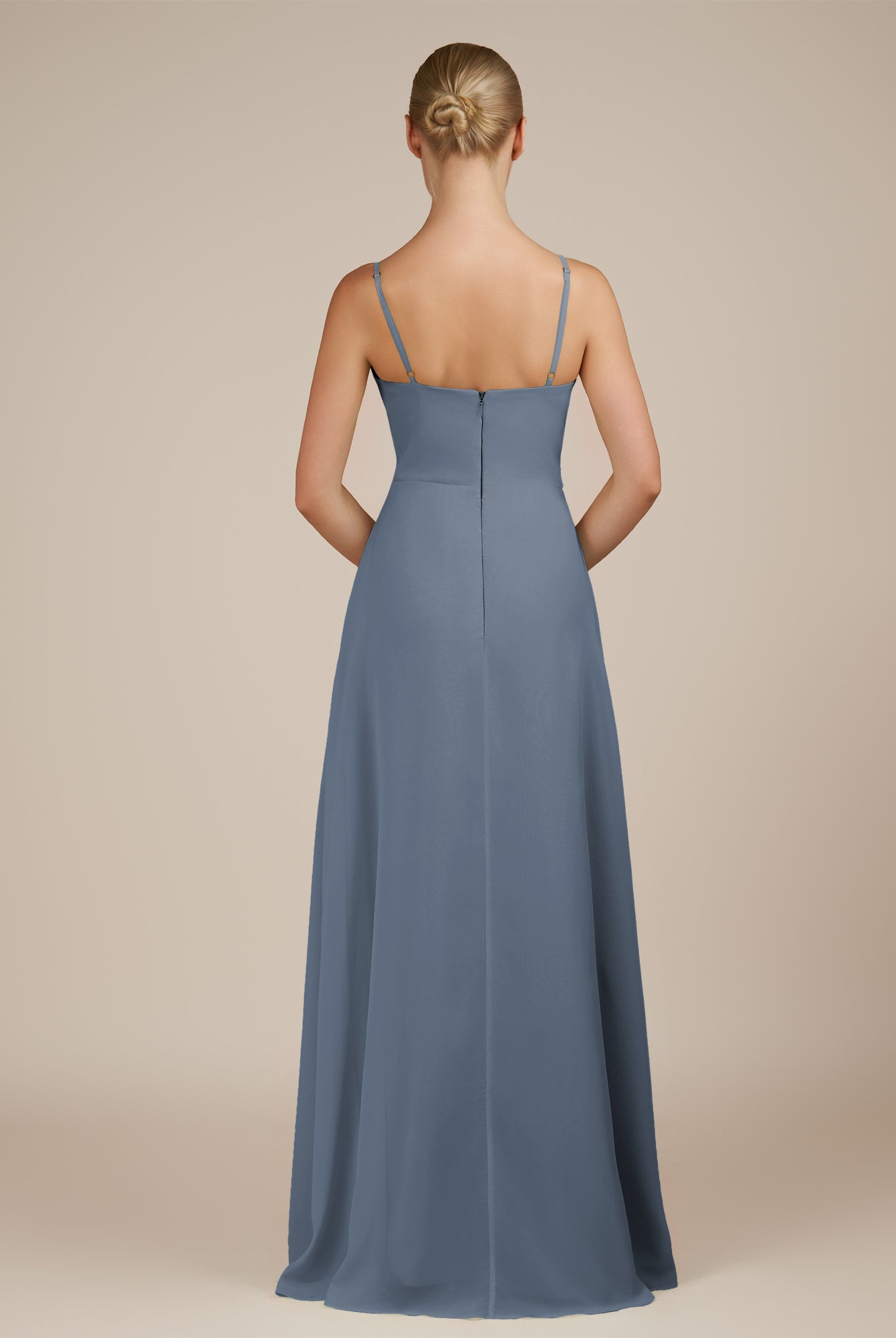 KissDress-Jovienne Neptune Sheath Scoop Neck Chiffon Long Bridesmaid Dress with Slit