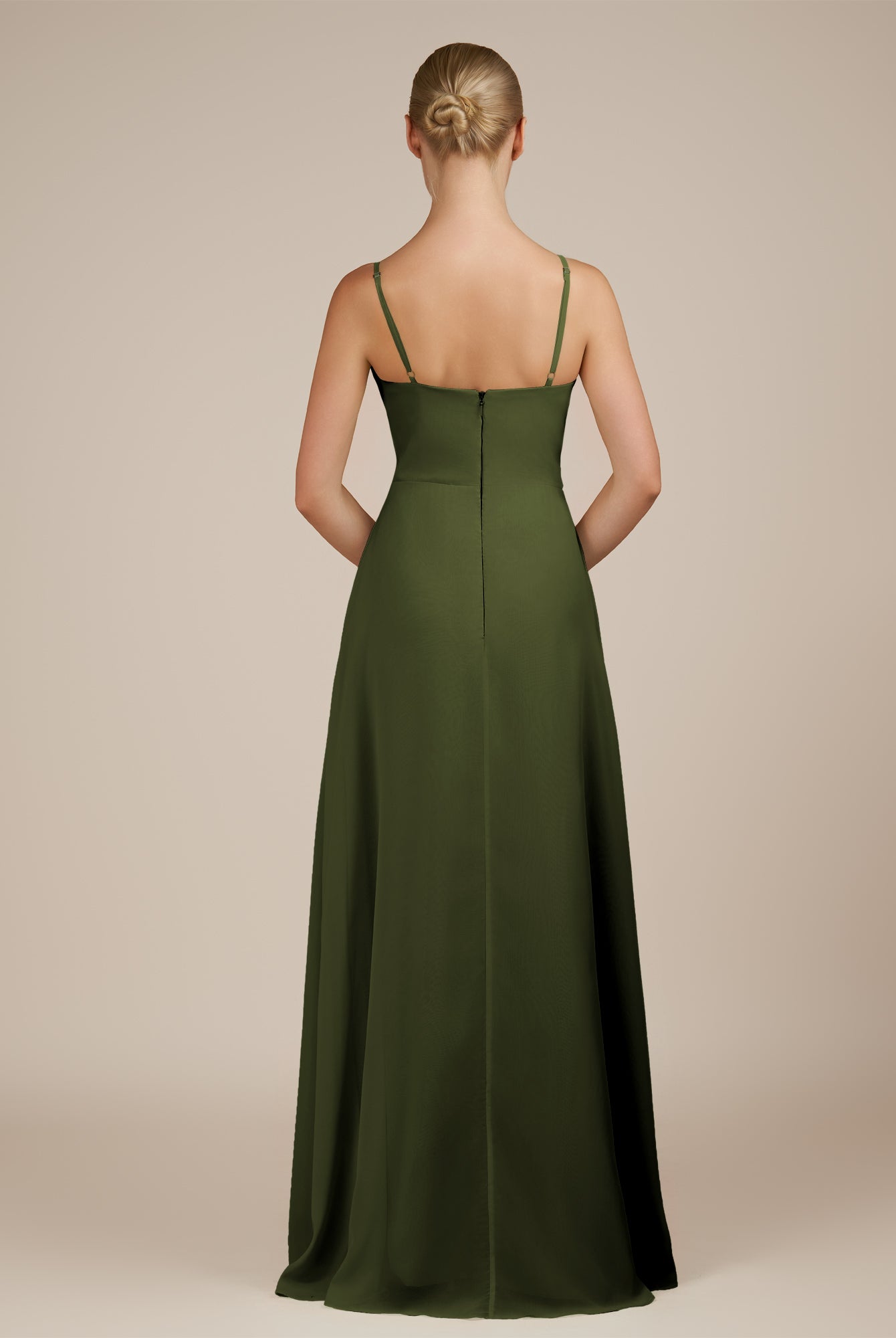 KissDress-Jovienne Olive Sheath Scoop Neck Chiffon Long Bridesmaid Dress with Slit