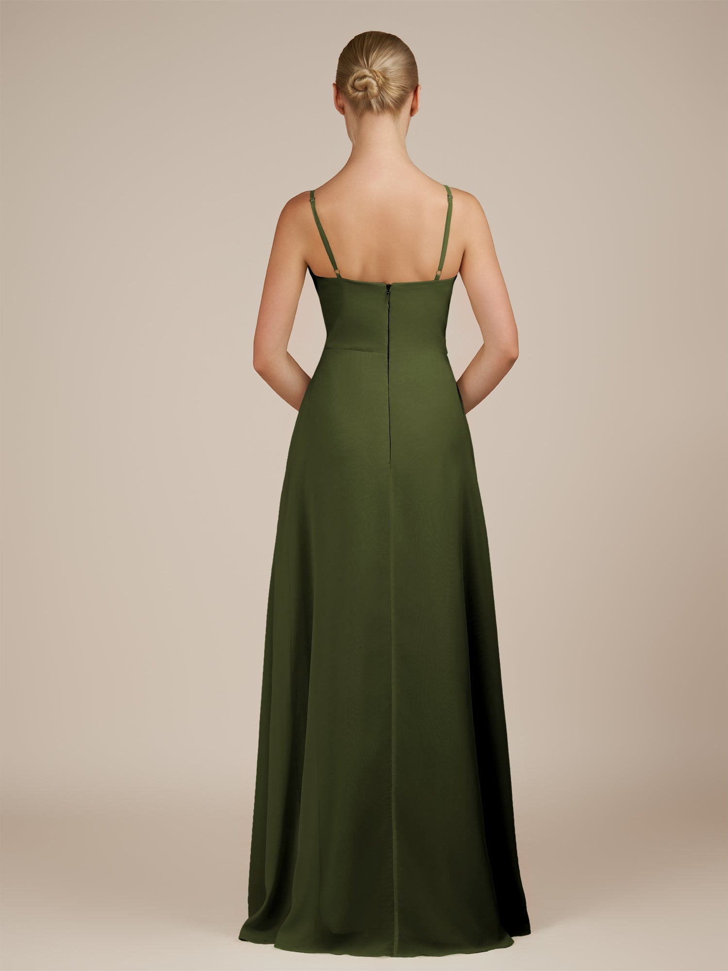 KissDress-Jovienne Olive Sheath Scoop Neck Chiffon Long Bridesmaid Dress with Slit