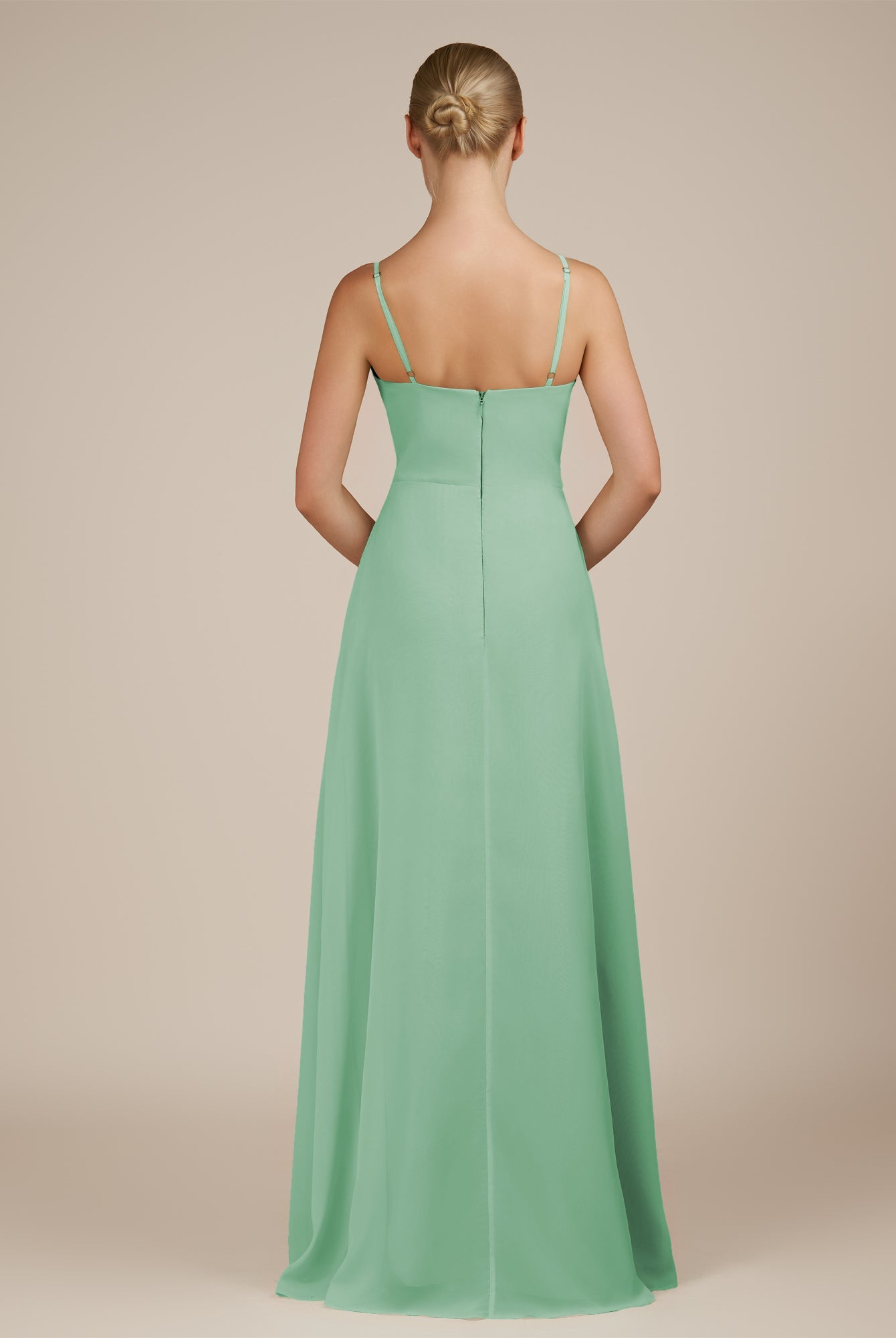 KissDress-Jovienne Pale Pistachio Sheath Scoop Neck Chiffon Long Bridesmaid Dress with Slit
