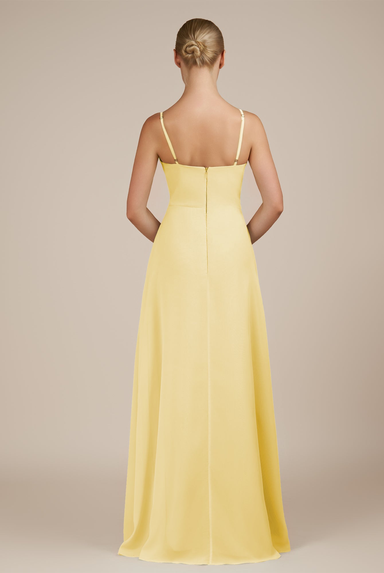 KissDress-Jovienne Pastel Yellow Sheath Scoop Neck Chiffon Long Bridesmaid Dress with Slit
