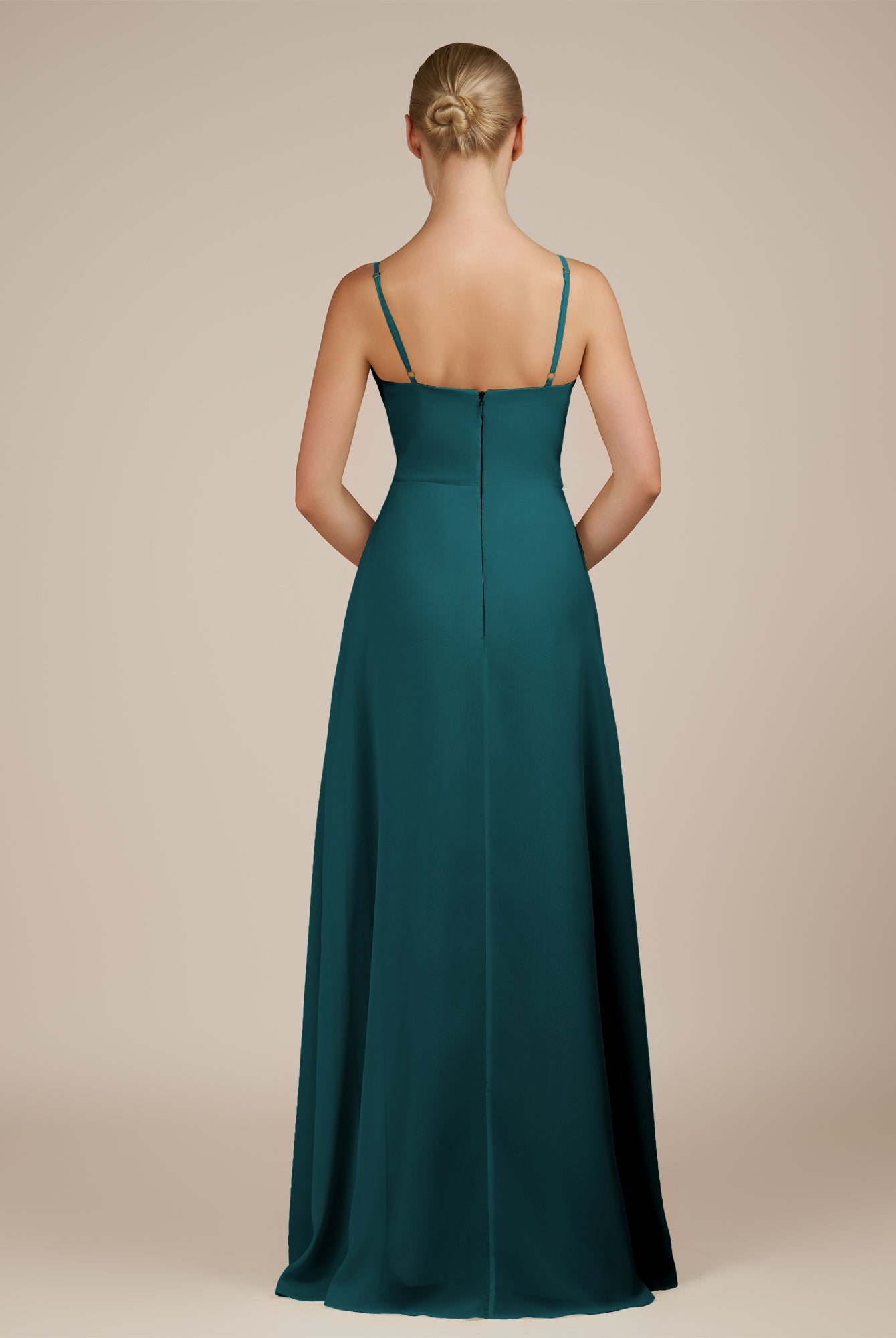 KissDress-Jovienne Pine Sheath Scoop Neck Chiffon Long Bridesmaid Dress with Slit