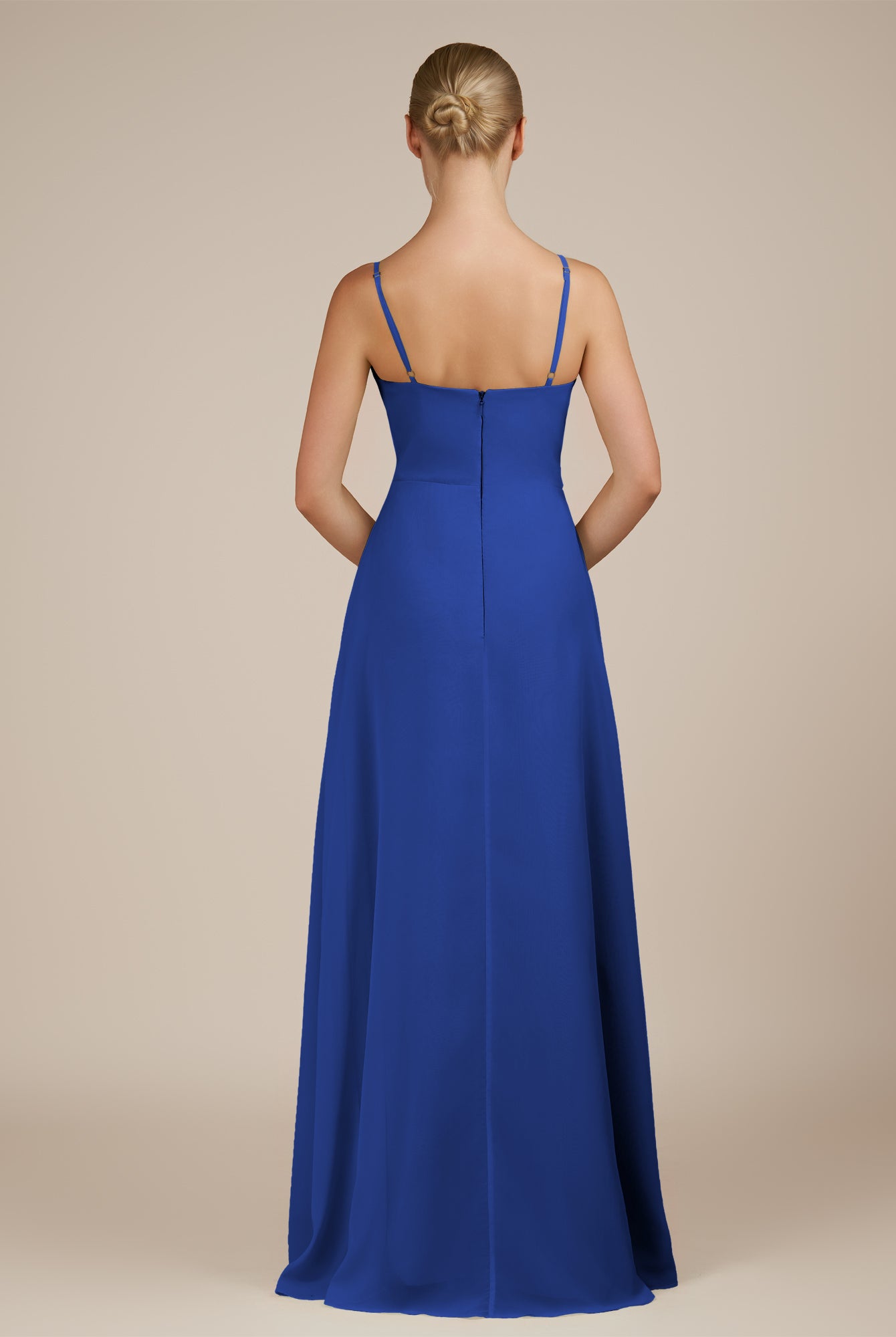 KissDress-Jovienne Royal Blue Sheath Scoop Neck Chiffon Long Bridesmaid Dress with Slit