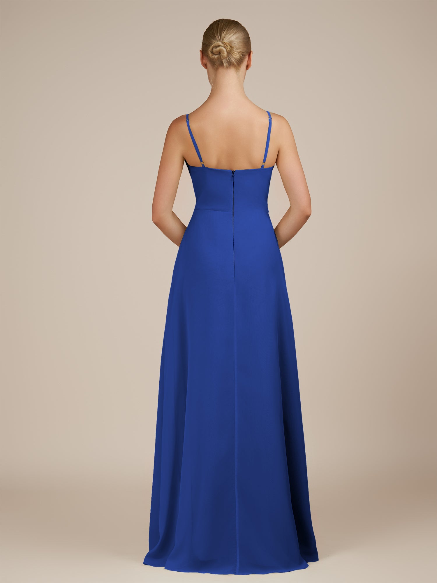 KissDress-Jovienne Royal Blue Sheath Scoop Neck Chiffon Long Bridesmaid Dress with Slit