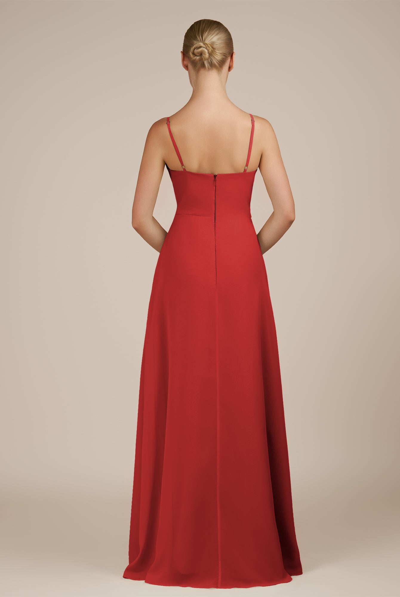 KissDress-Jovienne Ruby Red Sheath Scoop Neck Chiffon Long Bridesmaid Dress with Slit