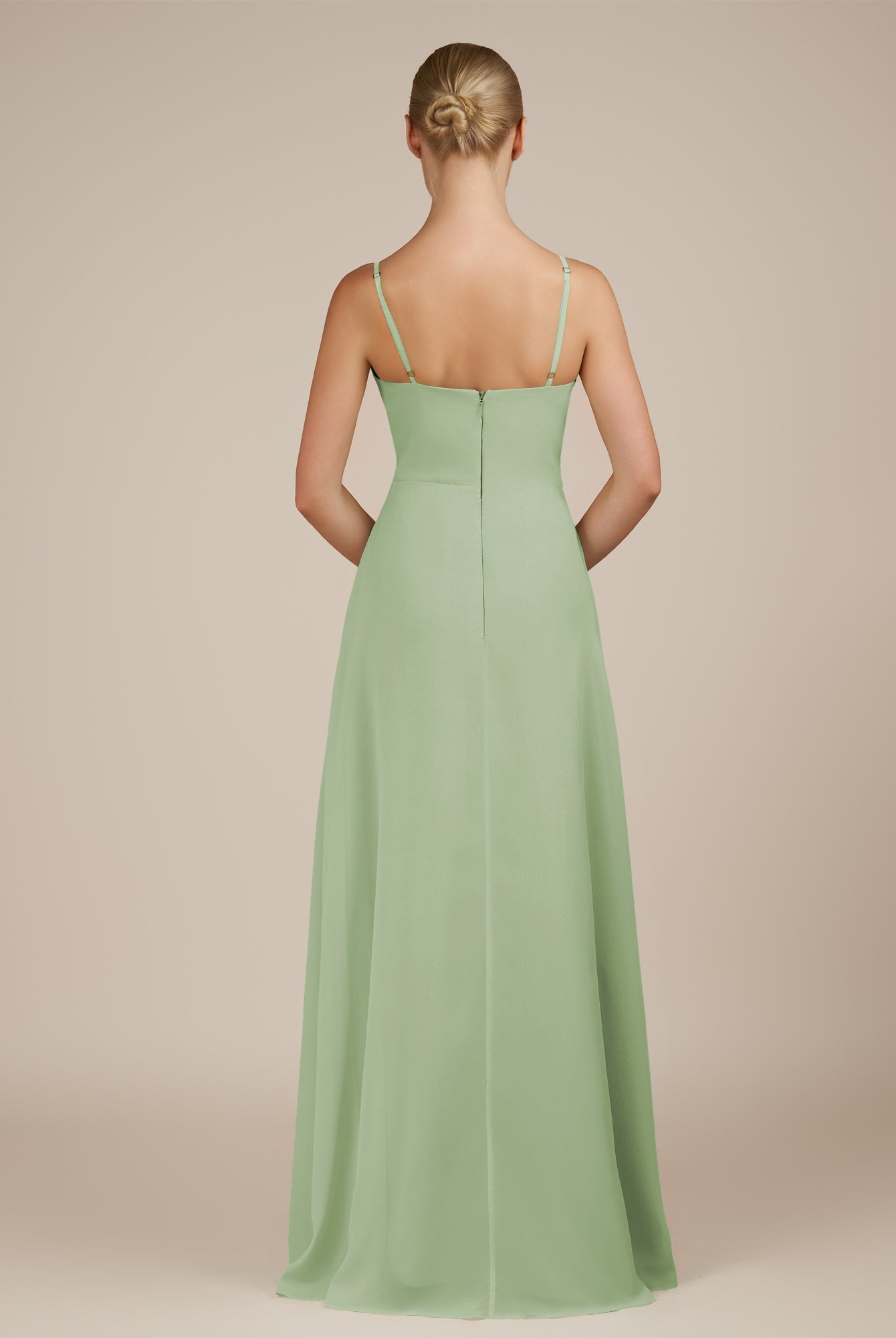 KissDress-Jovienne Sage Sheath Scoop Neck Chiffon Long Bridesmaid Dress with Slit
