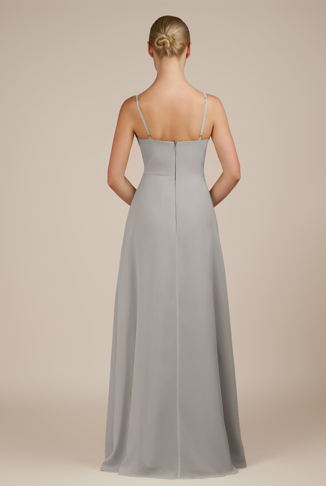 KissDress-Jovienne Silver Sheath Scoop Neck Chiffon Long Bridesmaid Dress with Slit